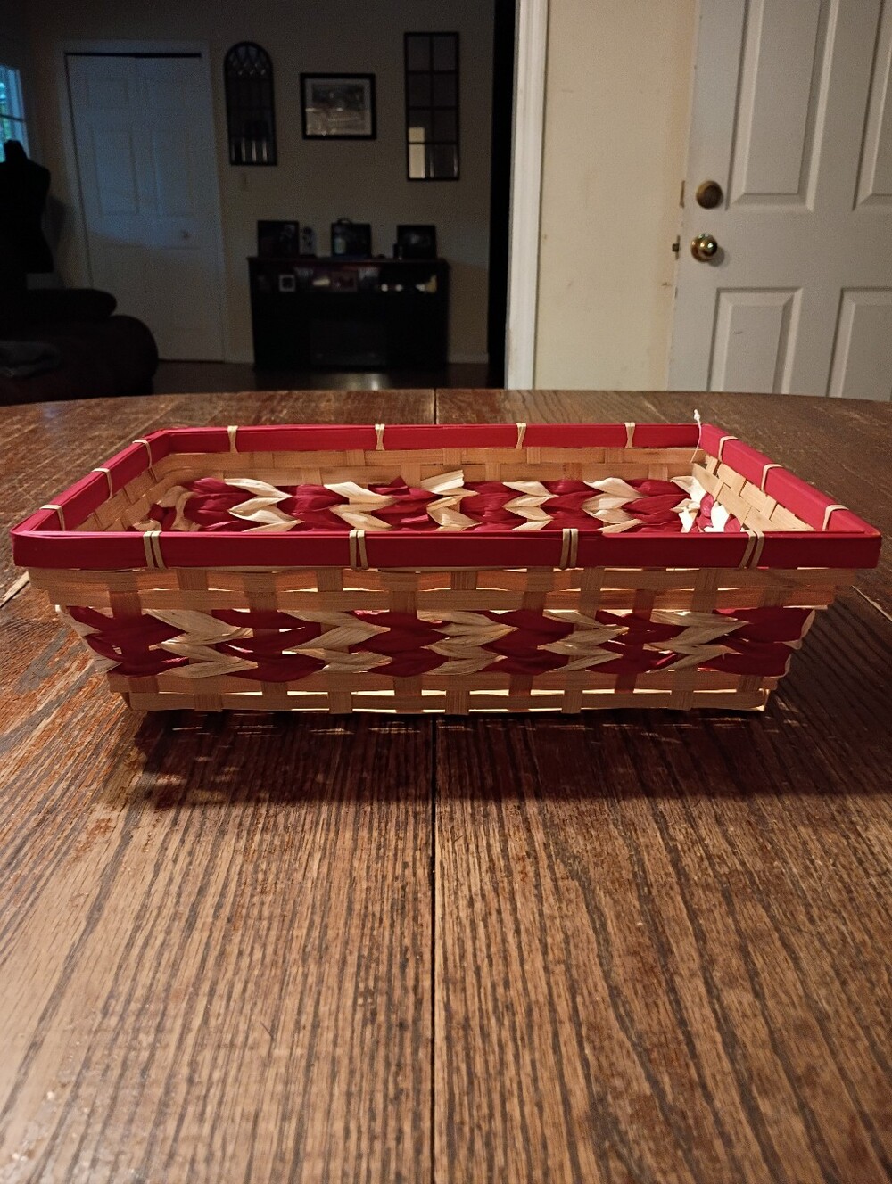 New Red Tan Weaved Rectangular Basket